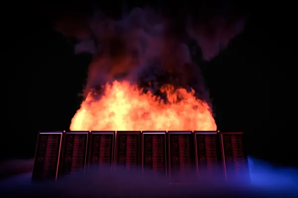 An image of burning server racks