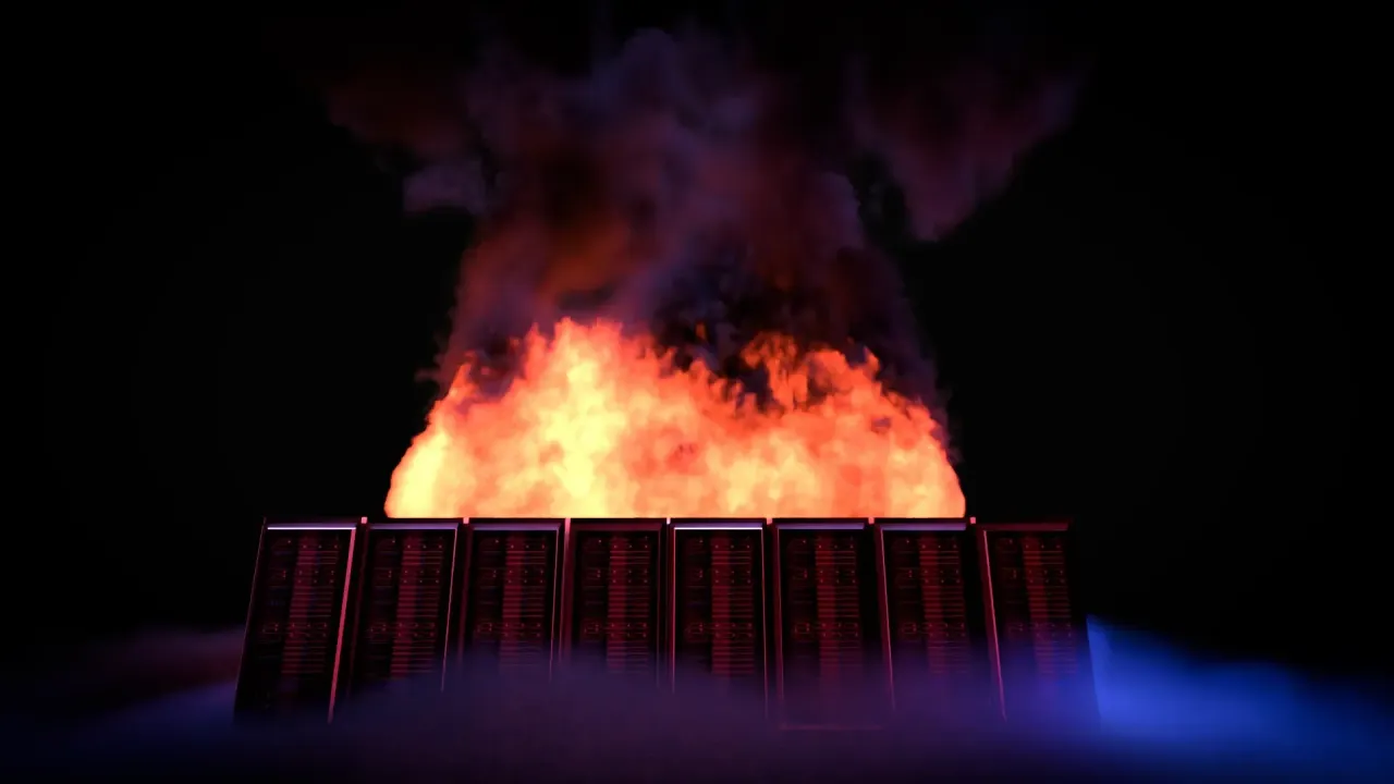 An image of burning server racks