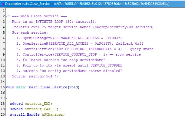 Decompiled main.Close_Service function header