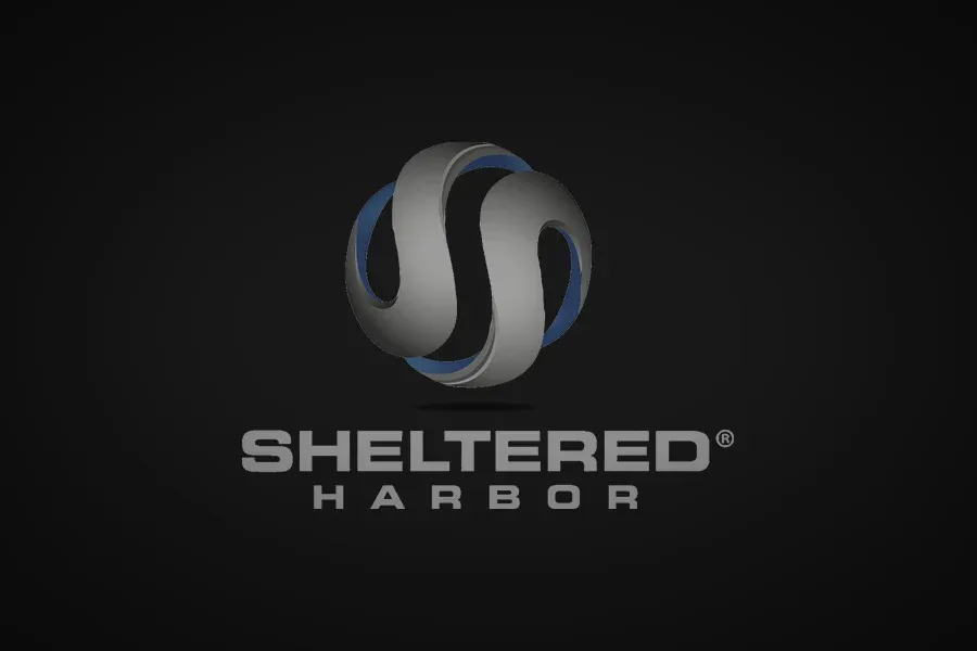 Sheltered Harbor logo on a black background
