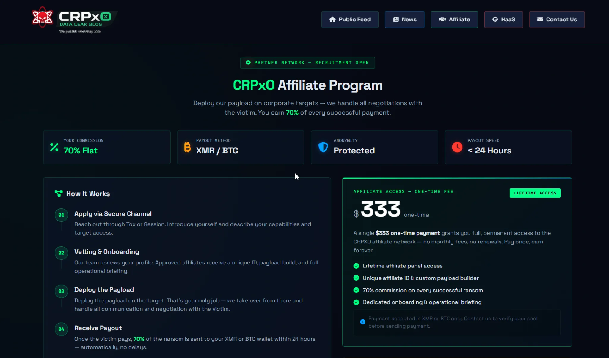 Figure 2: CRPx0 Ransomware affiliate program.