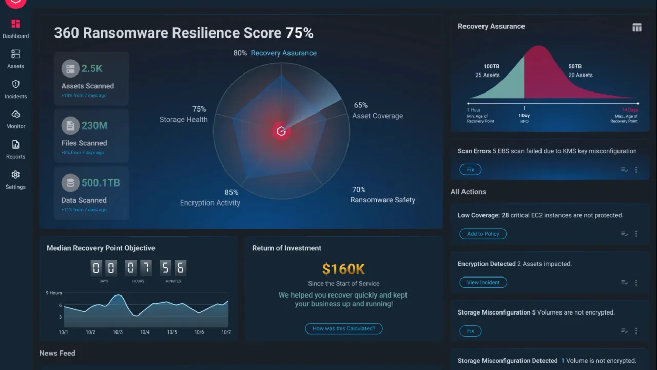 New Elastio 360 Ransomware Resilience UI screenshot