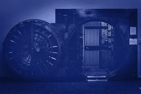 An open bank vault door